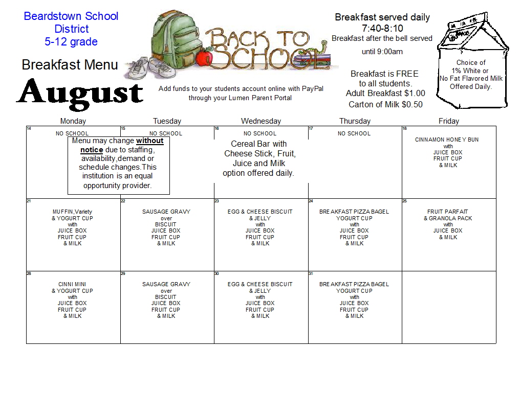 Beardstown CUSD 15 Lunch Menus